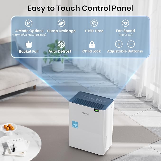 Gasbye Energy Star 2026 Dehumidifier with [𝗥𝗲𝗽𝗹𝗮𝗰𝗲𝗮𝗯𝗹𝗲 Pump] for Basement – [44dB Quiet, Easy to Clean & Clog-Free], Max 75 Pints/Day, 16.5ft Drain Hose, Auto Shut-Off, Auto-restart, White