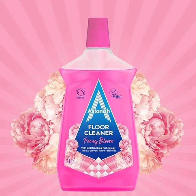 Astonish Peony Bloom Floor Cleaner – Concentrated Floral Mop Solution With Dirt Repelling Technology – Multi Surface Cleaner For Tiles, Laminate, Vinyl & Sealed Wood Floors – 1L Bottle