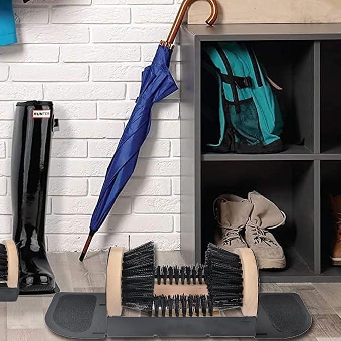 Boot Scraper, 23.5x10.5cm Heavy Duty Dirt Cleaner with Wooden and Metal Brush for Shoes, Mud, Snow, Farm, Camping, Entryway, Porch, Home Outdoor