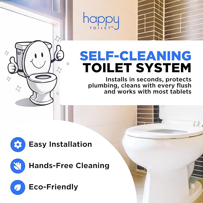 Happy Toilet Cleaner - 2 Automatic Toilet Bowl Cleaner Toilet Tablet Holder & 12-Pack Ultra-Strength Cleaner Tablets - Easy to Install Self-Cleaning Toilet System, Deep Clean with Every Flush