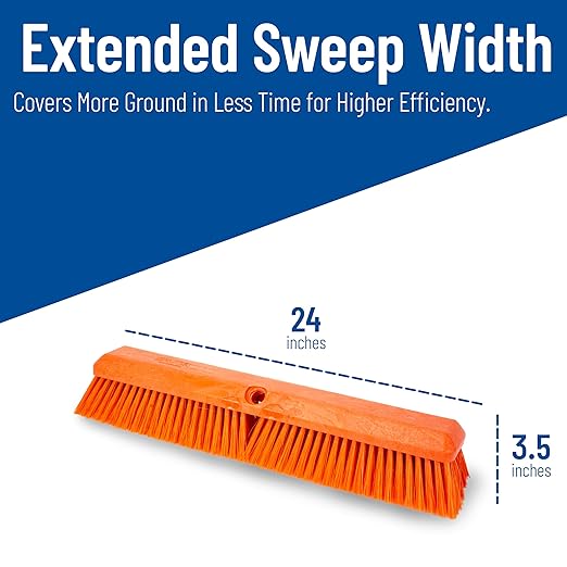 SPARTA 41891EC24 Omni Sweep Plastic Push Broom Head, Heavy Duty, Industrial Broom with Color Code System for Outdoor, Indoor, Concrete, Patio, Kitchen, Bathroom, 24 Inches, Orange, (Pack of 12)
