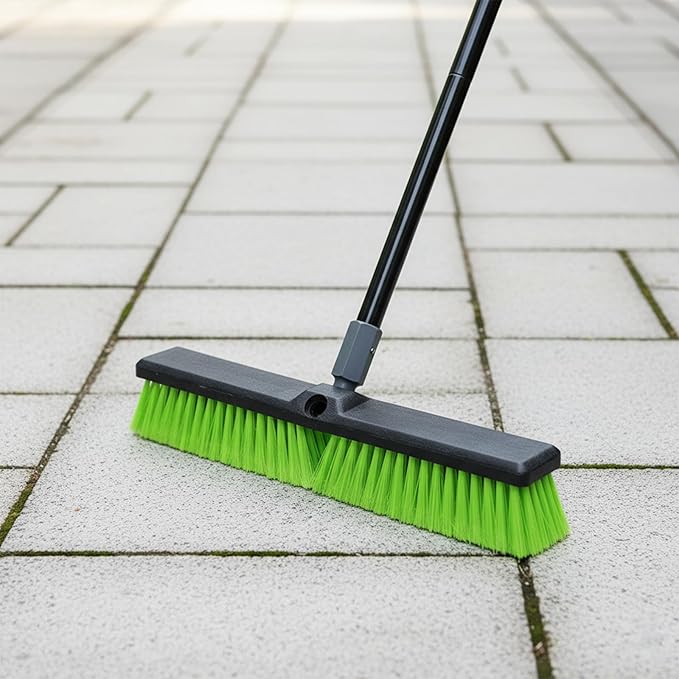 18” Indoor Shop and Garage Push Boom with Soft Bristles, Heavy Duty Brush Broom with 59” Long Handle for Commercial & Residental Floor Cleaning Sweeping