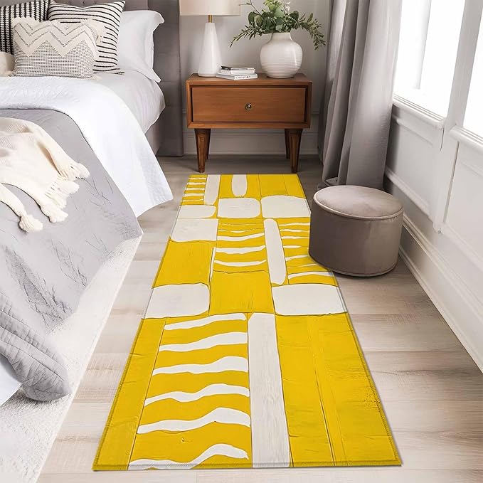 Impressionist Style Runner Rug 2'x6', Yellow Abstract Blurred Color Hallway Runner Rugs Washable Non-Slip Bedside Floor Mats Carpet for Kitchen Bedroom Laundry Room Bathroom