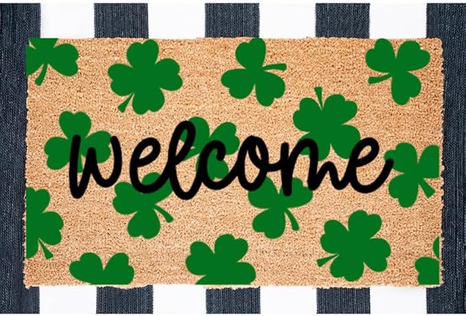 Welcome Clover Doormat, St. Patrick's Day Doormat, Clover Doormat, Spring Doormat, St. Patrick's Day Decoration, St. Patrick's Day, Welcome Mat Home Decoration Non-Slip Door Mat 30x18in