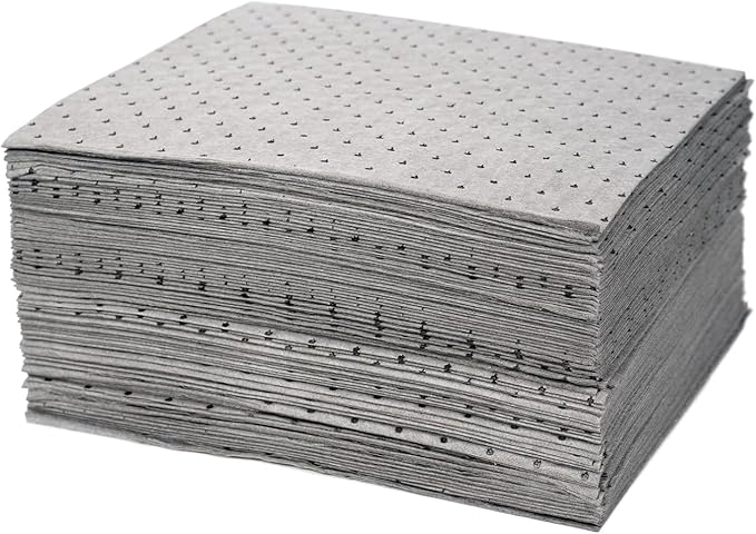 FLASHDRY Universal Spill Absorbent Pads, 300-Count Dispenser Box, 17.5" x 13.5", Absorbs Oil, Grease, Coolant & Solvents, for Garages, Warehouses, Factories & Industrial Facilities