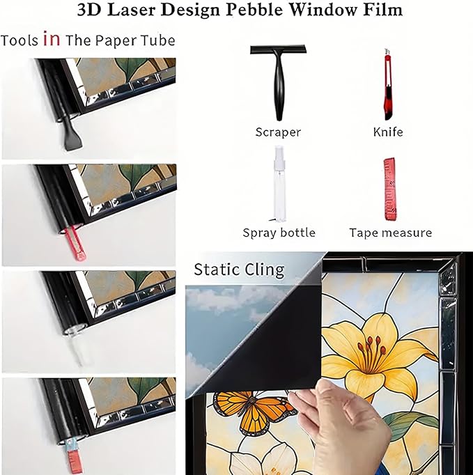 Bird Flower Butterfly Privacy Film Stained Glass Style Static Cling No Glue Decorative Panel Light Filtering Cover for Kitchen Door Balcony 17.7x39.3 inch