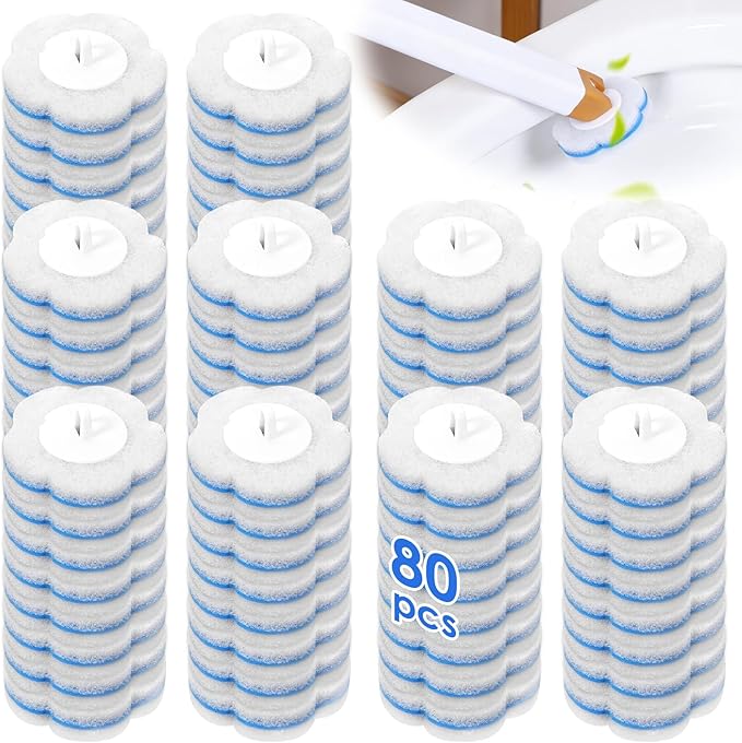 Disposable Toilet Wand Kit, Wall Mounted Long Handle Toilet Bowl Cleaner with 40 Refills Pads, Bathroom Cleaning System Set (Brush Heads)