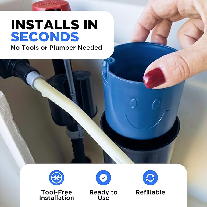 Happy Toilet Cleaner Deuce - Compatible with Kohler Toilets & Canister Flushing Systems - Automatic Toilet Bowl Cleaner Toilet Tablet Holder & 12-Pack Ultra-Strength Cleaner Tablets