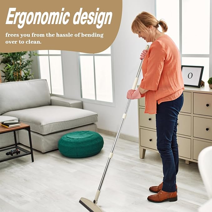 Silicone Air Broom, Multi-Function Long Handle with Adjustable Rubber Squeegee for Indoor Hardwood Floors, Kitchens, Concrete Floors, Bathroom Tiles (Beige)