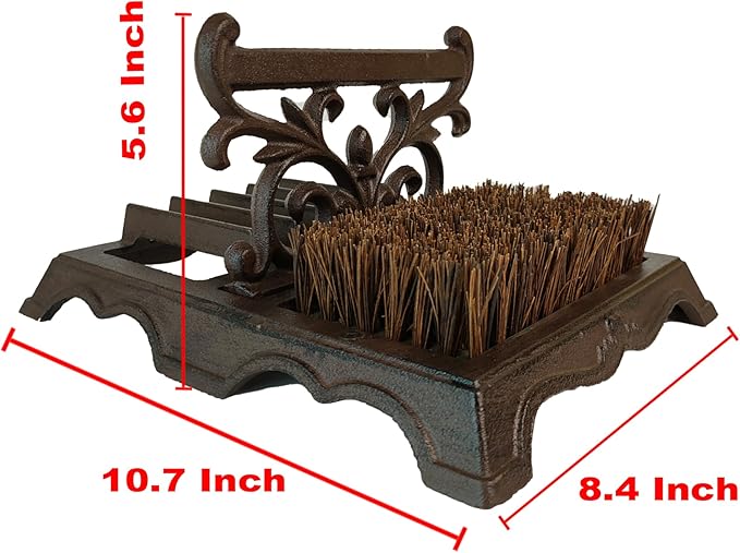 Outdoor Farmhouse Garden Entryway Heavy Duty Multifunctional Rustic Cast Iron Boot Scraper Shoe Cleaning Shoe Bruh with Bristle