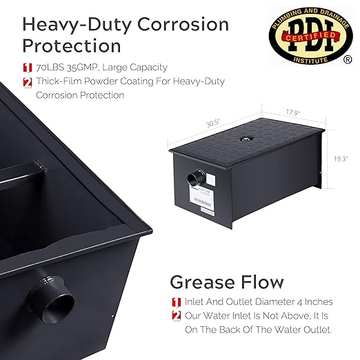 Wentworth 70 Pound Commercial Grease Trap Interceptor for Restaurant Under Sink Kitchen, 35 GPM, WP-GT-35