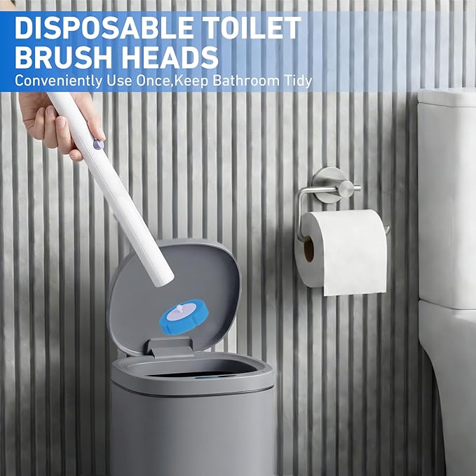 Disposable Toilet Brush 2 Pack- Toilet Bowl Cleaner, Toilet Bowl Brush, Each Toilet Wand with 8 PCS Brush Refills for Bathroom Deep Cleaning Round Shape(2 Pack, White)