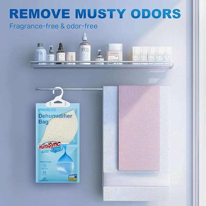 Moisture Absorbers, Hanging Closet Dehumidifier Bags 9.8 OZ, Portable Dehumidifiers for Wardrobes, Bathrooms & Bedrooms, Humidity Packs Attract Excess Moisture, Desiccant 10 Pack (Blue)