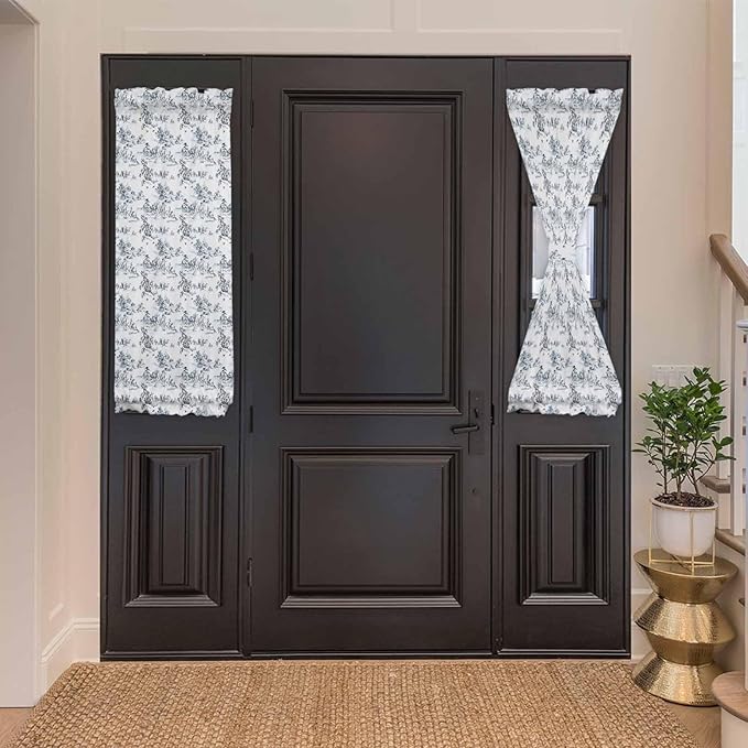 French Door Curtain Panel for Front Door, Ink Painting Grey Bridge River Slidelight Door Curtains with Tieback Light Filtering Privacy Panels for Doorway Entryway 25"x 40"