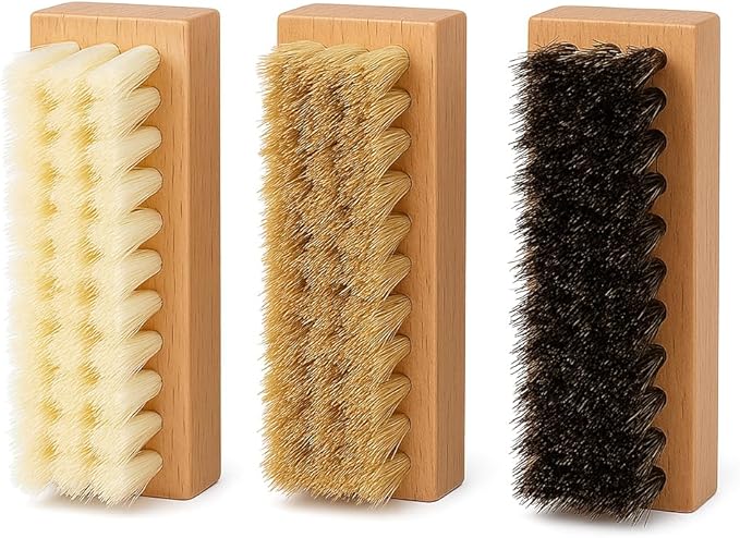 3 Small Shoe Brushes, Shoes Cleaning Brush Kit, Suede Shoe Cleaner, Boot White Sneaker Cleaner with Nylon Boar Horsehair Bristles Suede Brush for Canvas Leather Bags Jackets Scrub & Polish