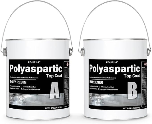 UltraShield Polyaspartic Top Coat 2 Gallon Kit – 1:1 Mix, Fast-Cure Industrial Clear Gloss, UV-Stable High-Durability Coating for Garage, Basement & Concrete Floors