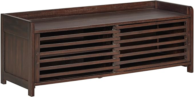 Knocbel Entryway Storage Bench with Sliding Doors and 1 Shelf, Living Room Entrance Hallway Foyer Shoe Bench Bedroom End of Bed Bench, 220lbs Weight Capacity (Espresso 2-Door)