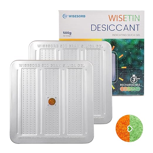 Wisesorb 2Pcs 500 Gram Desiccant Canisters, Indicating & Rechargeable Gun Safe Dehumidifier, Portable Desiccant Canister, Silica Gel Moisture Absorber for Storage