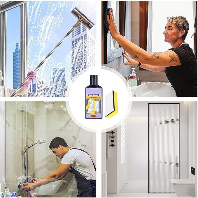 Glass Cleaning Paste – Bathroom Limescale Remover, Oil Film Cleaner, Polishing Paste | Powerful Hard Water Stain Removal, Shower Door, Tile, Mirror, And Stainless Steel Care For Home Cleaning