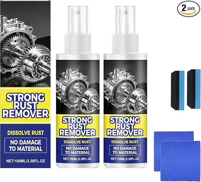 Strong Rust Remover, Powerful Rust Remover Spray for Cars, Multipurpose Rust Remover Spray, Multipurpose Rust Stain Remover, Car Rust Removal Spray for Vehicles, Tools, Chains, Metal (2, 100ml)