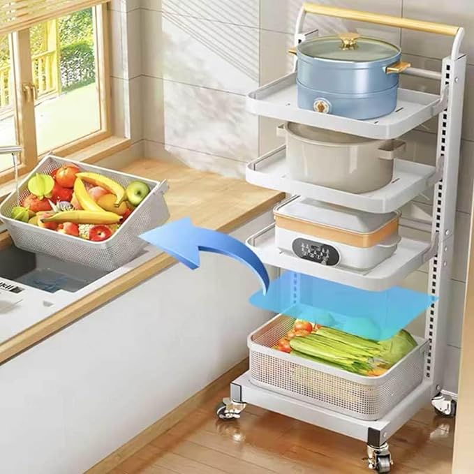 Kitchen Storage nizer for Pots and Pans Microwave Shelf Rack with Pot Holder White (4 * 4 Boards)