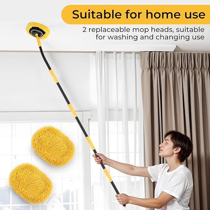 Wall Cleaner Mop,73”Wall Mop Cleaner with Long Handle,Ceiling Dust Mop with 15° Bent Labor-Saving Elbow Extension Pole for Cleaning Walls Window Ceiling Floor Car High Cabinet