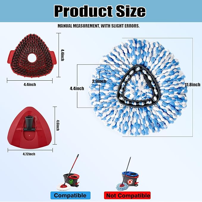 5PCS Spin Mop Replacement Heads,with Only Fit for RinseClean 2-Tank System,Machine Washable & Easy to Replace.Including 4 Spin mop Replacement Heads, 1 Base