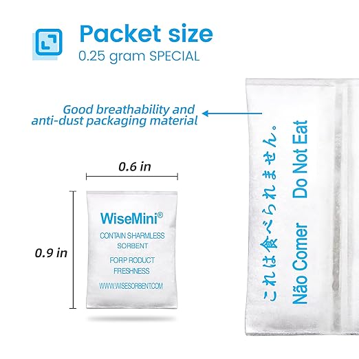 Wisesorb 0.25 Gram 1200 Pack Silica Gel Packets, Dessicant Packets, Silica Gel Packs, Moisture Absorbers for Food Storage, Food Safe Desiccant Dehumidifiers