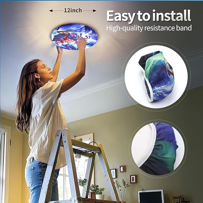 Christmas Lights Cover, 12" Ceiling Light Cover, 2 Pcs Fabric Light Fixture Cover, Filters for Bedroom, Kitchen, Hallways/Entryways, Office, Basement (Christmas Style)