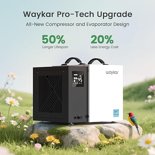 Waykar 70 Pint Energy Star Crawl Space Dehumidifier with Drain Hose, Commercial Dehumidifier for Basements and Home, for Spaces up to 5000 Square Feet, Smart Humidity Control - 5-Year Quality Coverage