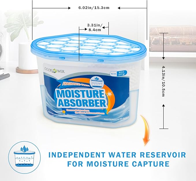 12-Pack Moisture Absorber, 9.8 oz (277g), Traps Moisture & Humidity, Portable Dehumidifier for Closets, Bathrooms, Toilets, Study Rooms, RVs, Basements
