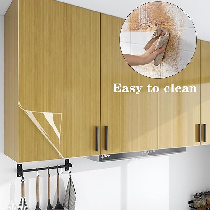 Clear Wall Protector Contact Paper Self Adhesive Oil Proof Waterproof Sticker Kitchen Backsplash Wall Protector Vinyl Film Removable Heat Resistant Transparent Wallpaper for Cupboard Furniture Doors