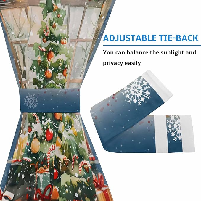 Christmas French Door Curtain Panel for Front Door, Gorgeous Xmas Tree Dark Steel Blue Slidelight Door Curtains with Tieback Light Filtering Privacy Panels for Doorway Entryway 25"x 40"