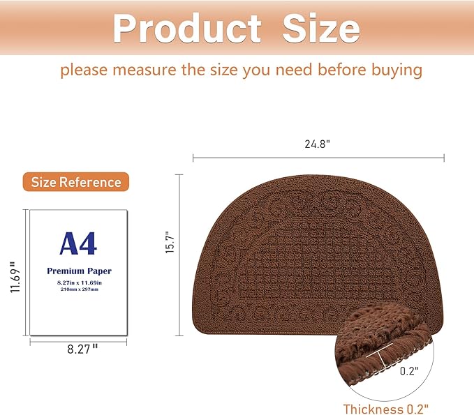 Echaprey Half Round Non-Slip Kitchen Bathroom Toilet Doormat Floor Rug Mat Keeps Your Floors Clean Home Decor (Small, Coffee)