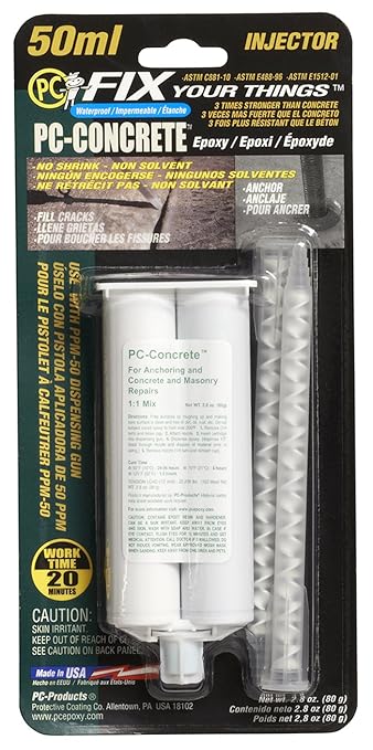 PC Products PC-Concrete Epoxy Adhesive Paste for Anchoring and Crack Repair, Two-Part 50 ml Cartridge, Gray 70505, 2.8 Ounce (Pack of 1)