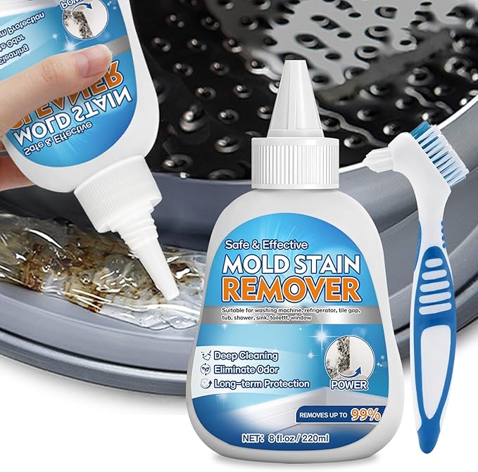 Home Mold Stain Remover Gel for Washer Seal, Thick No Scrub Mold Cleaner for Front Load Washing Machine, Bathroom Tile Grout & Silicone, Deep Cleaning & Odor Removal-Household Stain Cleaner