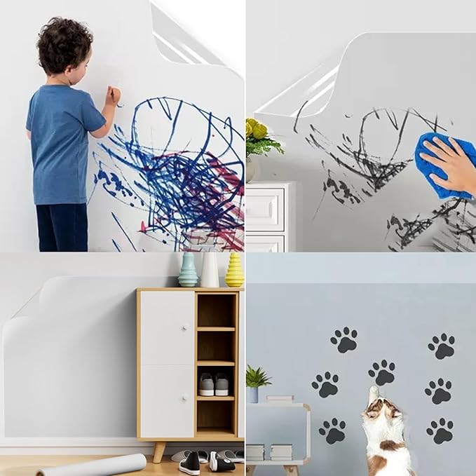 Clear Wall Protector Contact Paper Self Adhesive Oil Proof Waterproof Sticker Kitchen Backsplash Wall Protector Vinyl Film Removable Heat Resistant Transparent Wallpaper for Cupboard Furniture Doors