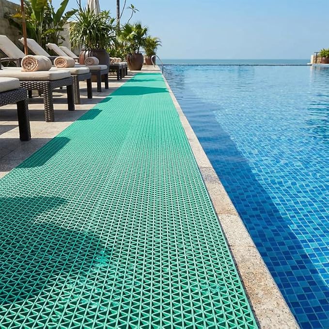 Non Slip Drainage Mats PVC Pool Floor Mat 0.23'' Thick Outdoor Indoor Parking Space Mat for Bathroom Garage Basement Backyard Commercial Kitchen 4x98Ft, Green