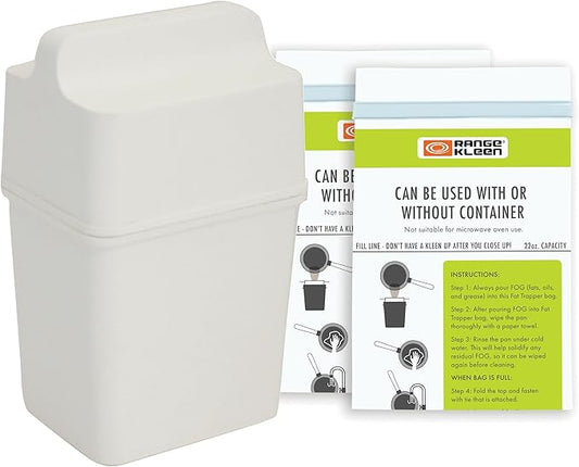 Range Kleen Grease Container – Kitchen Fat Keeper System with 2 Fat Trapper Refill Bags - Kitchen Grease Container (White)