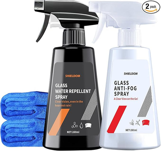 SHIELDOM Anti Fog Spray & Rain Repellent Spray for Car Windshield Glass Water Repellent Defogger Spray Waterproof Prevent Fogging for Automotive Windows Mirrors Glasses Goggles Helmets - Pack of 2