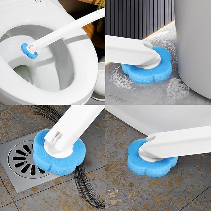 Disposable Toilet Brush Refills, Wall Mount Toilet Bowl Brush, Toilet Wand Refills with Extended Handle Cleaning Set, 360° Cleaning Toilet Brush Grip Suitable for Bathrooms (Only 36 Refills)