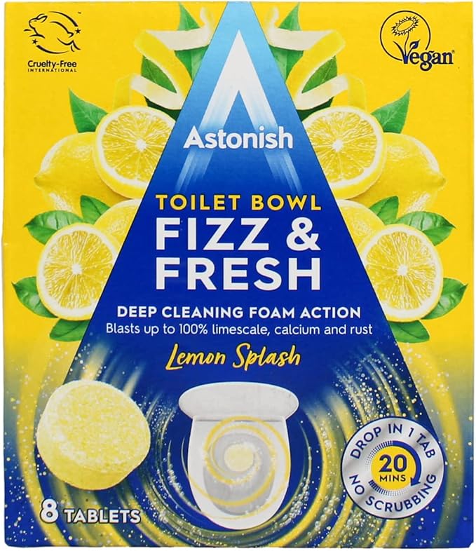 Astonish Fizz & Fresh Foaming Toilet Bowl Cleaner Tablets Bundle – Deep Cleaning Eucalyptus, Lemon Splash & Pink Peony Scents – Limescale, Calcium & Rust Remover for Hard-to-Reach Stains, 24 Tablets T