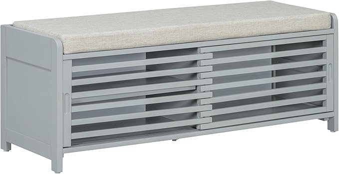 Knocbel Entryway Storage Bench with Sliding Doors and 1 Shelf, Living Room Entrance Hallway Foyer Shoe Bench Bedroom End of Bed Bench, 220lbs Weight Capacity (Retro Grey 2-Door)
