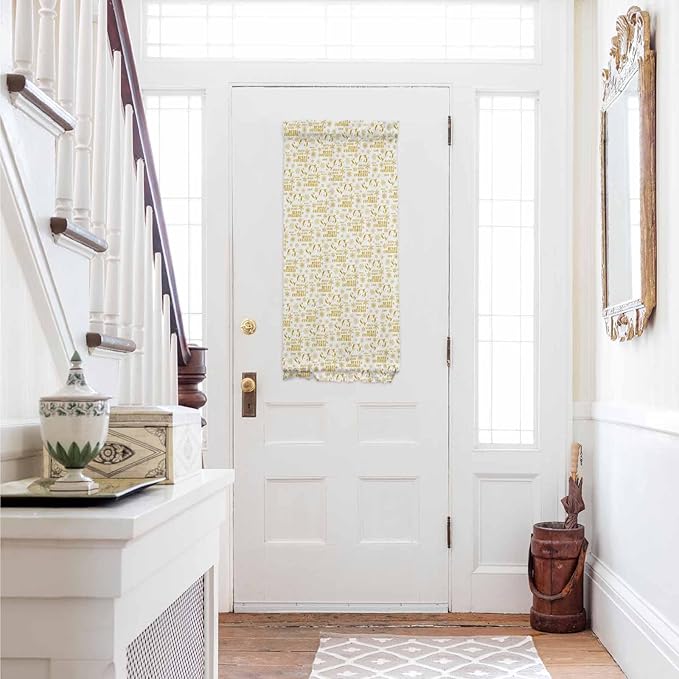 Christmas French Door Curtain Panel for Front Door, Merry Christmas Words Yellow Slidelight Door Curtains with Tieback Light Filtering Privacy Panels for Doorway Entryway 25"x 40"