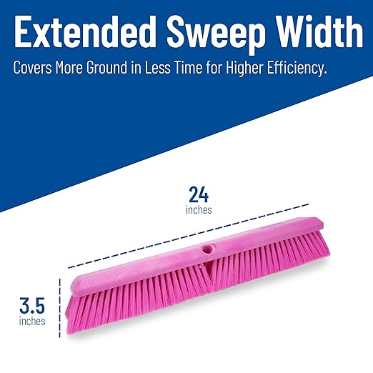 SPARTA 41891EC26 Omni Sweep Plastic Push Broom Head, Heavy Duty, Industrial Broom With Color Code System For Outdoor, Indoor, Garage, Concrete, Patio, Kitchen, Bathroom, 24 Inches, Pink, (Pack of 12)