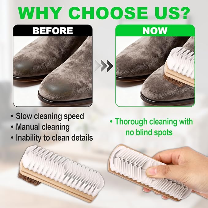 2-in-1 Suede Shoe Cleaner Brush with Eraser, Wooden Handle Suede & Nubuck Cleaning Brush for Shoes Bags Jackets