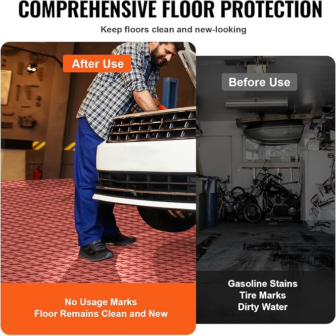 VEVOR Garage Floor Tiles 12 x 12 x 0.53 inch, Interlocking Design Ease of Installation Double-Sided Texture Non-Slip Sturdiness, for Garages, Basements, Repair Shops, Red, 25 Pack