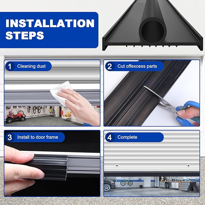 DGSL Garage Door Seals Bottom Rubber Weather Stripping Kit Seal Strip Replacement, Universal Weatherproof Threshold Buffering Sealing Rubber 5/16 Inch T Ends (12 Ft, Black)