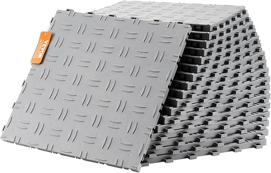 VEVOR Garage Floor Tiles 12 x 12 x 0.53 inch, Interlocking Design Ease of Installation Double-Sided Texture Non-Slip Sturdiness, for Garages, Basements, Repair Shops, Silver, 50 Pack