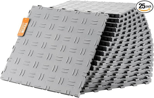 VEVOR Garage Floor Tiles 12 x 12 x 0.53 inch, Interlocking Design Ease of Installation Double-Sided Texture Non-Slip Sturdiness, for Garages, Basements, Repair Shops, Silver, 25 Pack